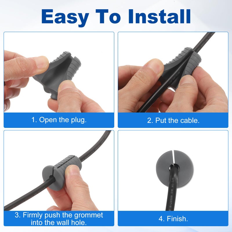 uxcell 2Pcs Wall Grommets 3/4 Inch 19mm Silicone Anti-Slip Wall Pass Through Cable Bushing Feed Through Grommets Ethernet Cable Routing Kit, White - Image 5